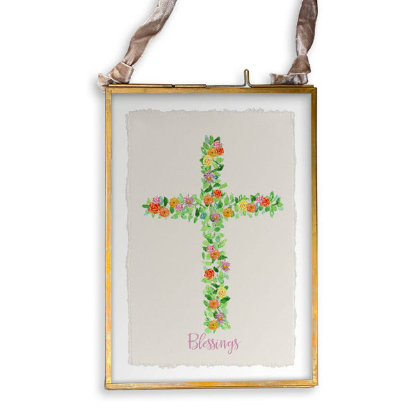 Cross with Flowers: Yes, Remove Words / - / Dishtowel