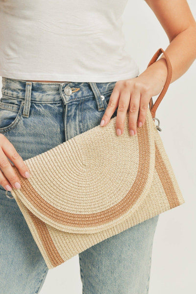 Josie Women's Straw Crossbody Bag/Clutch: Beige