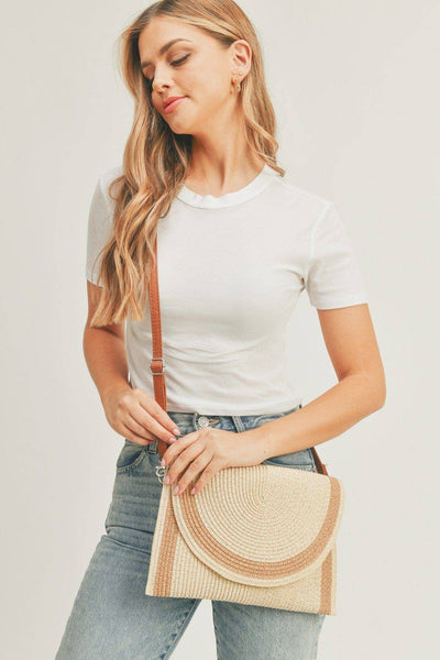 Josie Women's Straw Crossbody Bag/Clutch: Taupe