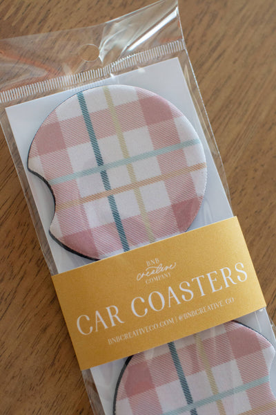 Pink Plaid Car Coasters