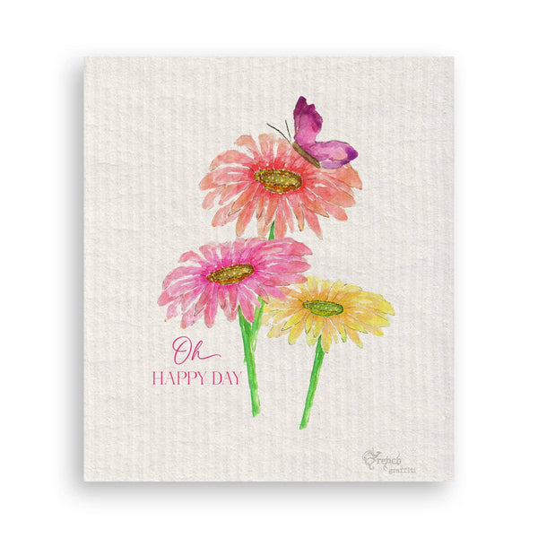 Three Zinnias with Butterfly: Dishtowel / Remove Words / -