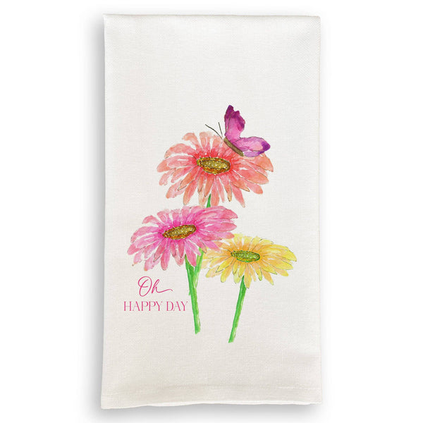 Three Zinnias with Butterfly: Dishtowel / Remove Words / -