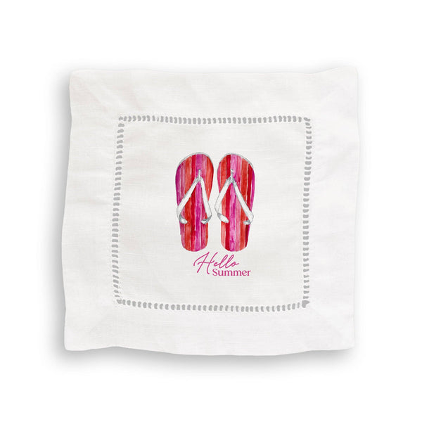 Hello Summer Pink Flip Flops: - / Dishtowel / Keep Words