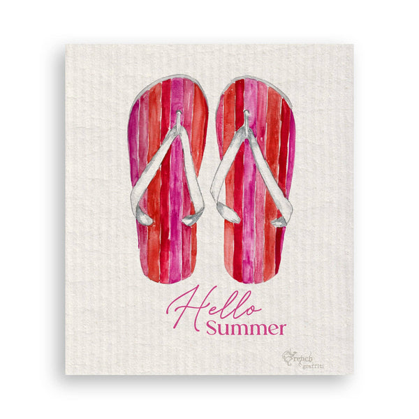 Hello Summer Pink Flip Flops: - / Dishtowel / Keep Words