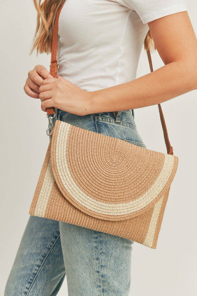 Josie Women's Straw Crossbody Bag/Clutch: Beige