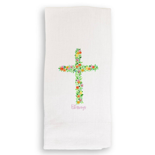 Cross with Flowers: Yes, Remove Words / - / Dishtowel