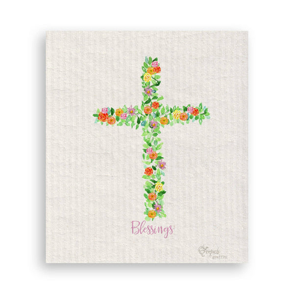 Cross with Flowers: Yes, Remove Words / - / Dishtowel