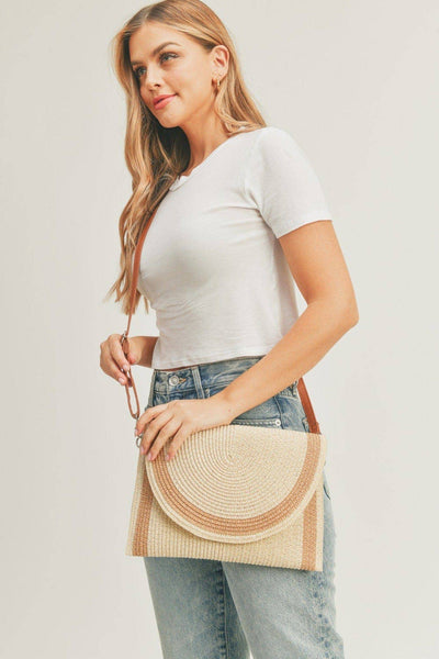 Josie Women's Straw Crossbody Bag/Clutch: Beige