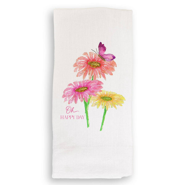 Three Zinnias with Butterfly: Dishtowel / Remove Words / -