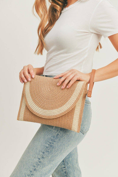 Josie Women's Straw Crossbody Bag/Clutch: Beige