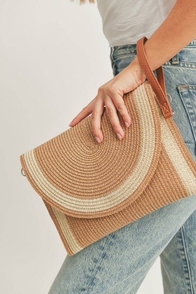 Josie Women's Straw Crossbody Bag/Clutch: Beige
