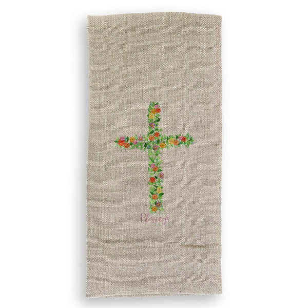 Cross with Flowers: Yes, Remove Words / - / Dishtowel