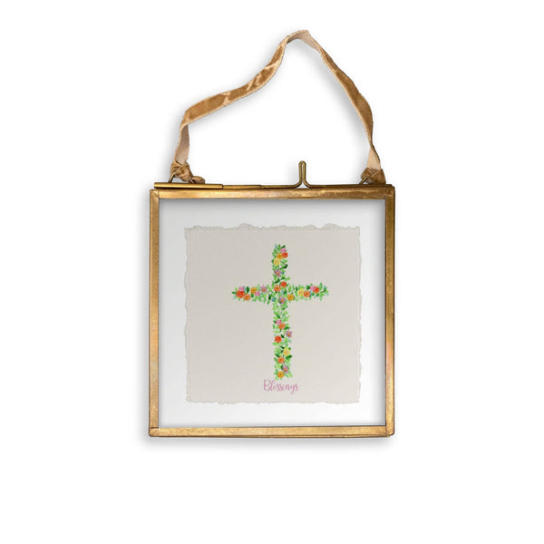 Cross with Flowers: Yes, Remove Words / - / Dishtowel