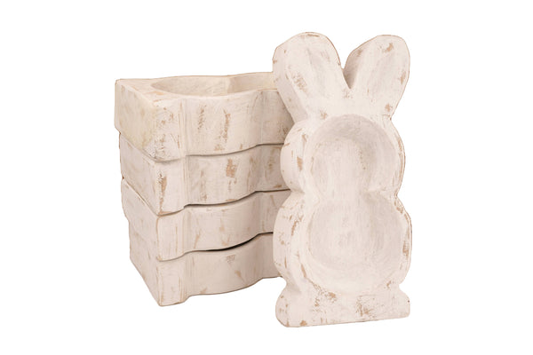 Bunny Dough Bowl-Easter-6x10-Candle Ready-Mini Bunny Bowl: Antiqued White