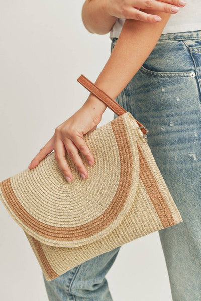 Josie Women's Straw Crossbody Bag/Clutch: Beige