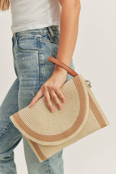 Josie Women's Straw Crossbody Bag/Clutch: Beige