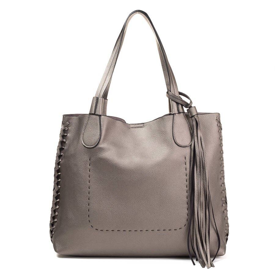 J1726A Whipstitch Two in One Monogrammable Tassel Tote