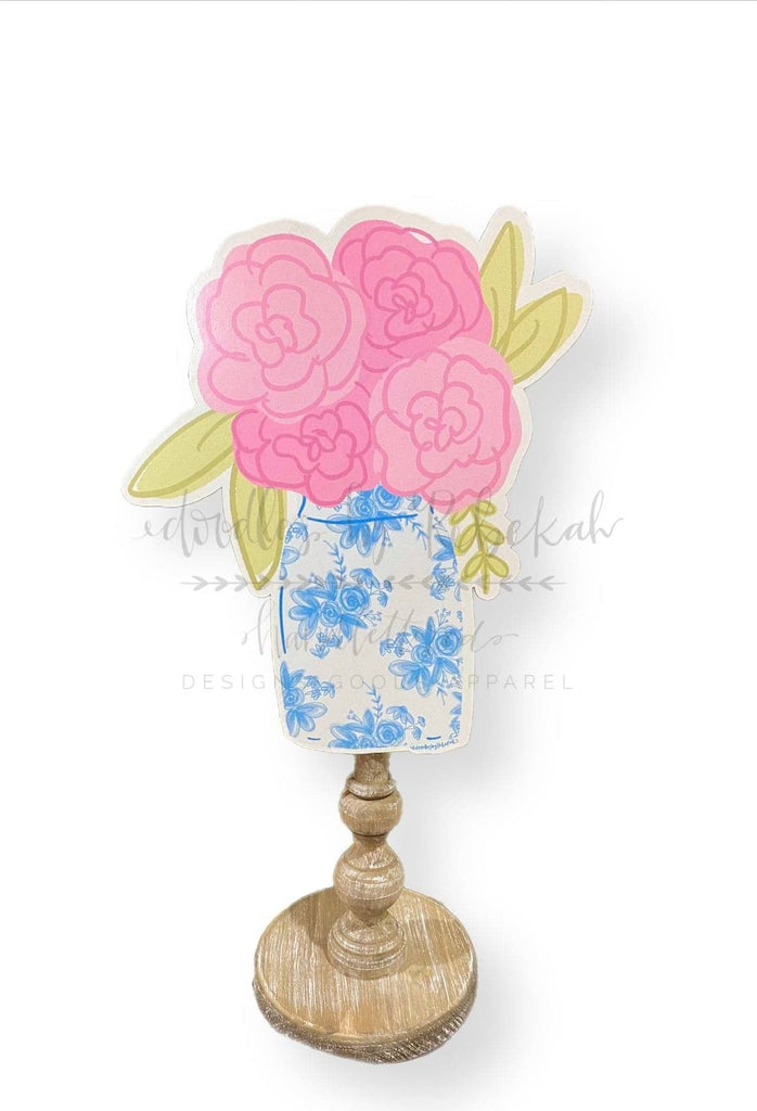 Blue Floral Vase Doorhanger/Topper/Attachment: Topper