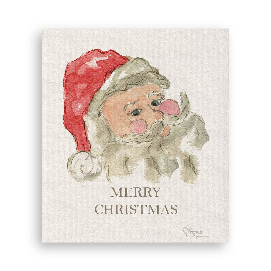 Red Santa Merry Christmas: Swedish Dishcloth / No, Keep Words / -