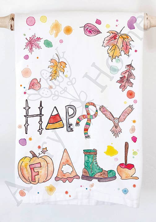 Happy Fall with Birds & Scarves Kitchen Dish Towel