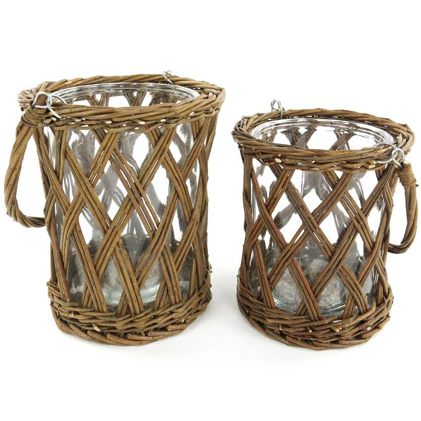 Classic Glass and Wicker Vase with Handles - Medium