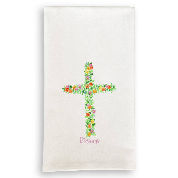 Cross with Flowers: Yes, Remove Words / - / Dishtowel