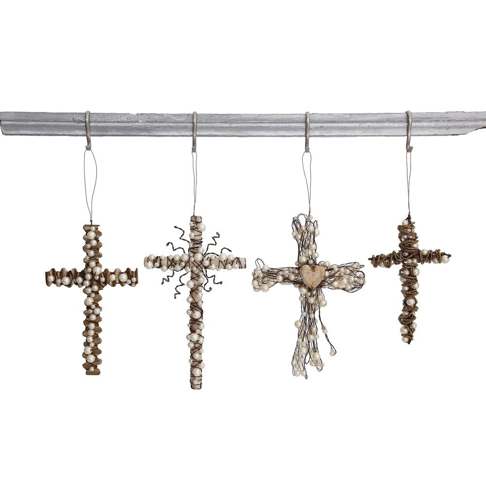 8" - 6"H Metal Wire Cross w/ Beads Decoration